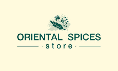Fototapeta na wymiar Vector illustration of oriental spices store logo for banner, poster, spice shop advertisement, signage, catalog, product design. Changeable text with floral graphic elements 
