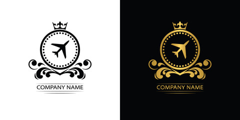 airline logo template luxury royal vector travel company decorative emblem with crown	
