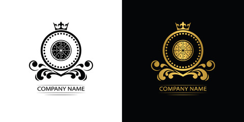 pizza logo template luxury royal vector company decorative emblem with crown	
