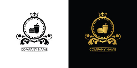 fast food restaurant logo template luxury royal food vector company decorative emblem with crown	
