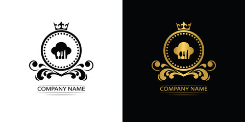 restaurant logo template luxury royal food vector company decorative emblem with crown	

