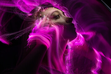 lightpainting portrait, new art direction, long exposure photo without photoshop, light drawing at long exposure
