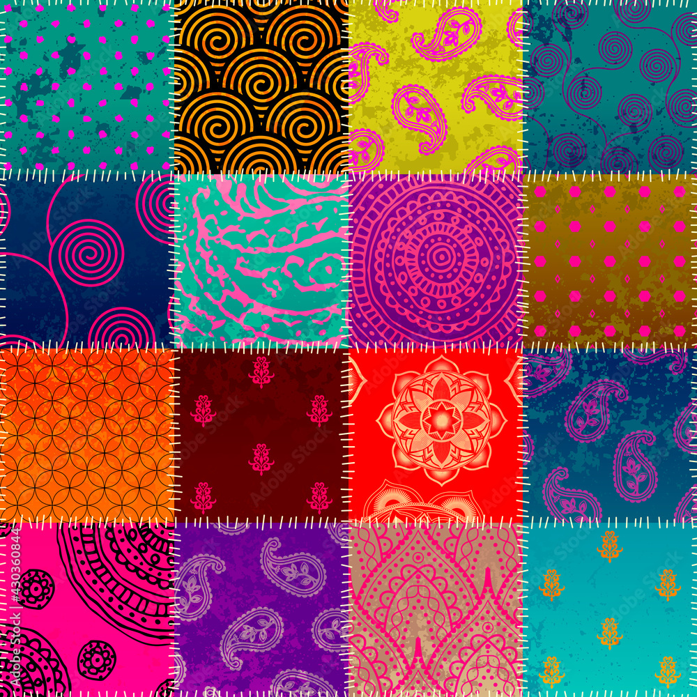Poster Patchwork textile pattern. Seamless quilting design background.
