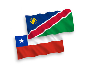 Fototapeta na wymiar Flags of Republic of Namibia and Chile on a white background