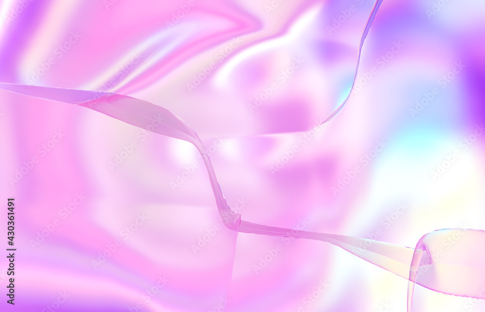 Poster abstract geometric crystal background, iridescent texture, liquid. 3d rendering.