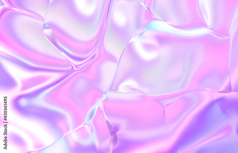 Poster abstract geometric crystal background, iridescent texture, liquid. 3d rendering.