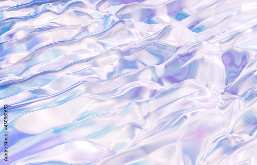 Poster abstract geometric crystal background, iridescent texture, liquid. 3d rendering.