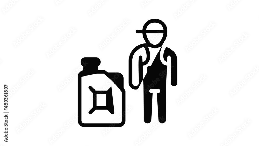 Poster petrol station worker icon animation outline best object on white background