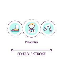 Pedorthists concept icon. Professional who has specialized health training to employ supportive devices idea thin line illustration. Vector isolated outline RGB color drawing. Editable stroke