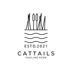 Obraz premium Cattail Logo line art Vector Vintage Illustration design