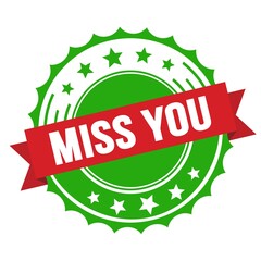 MISS YOU text on red green ribbon stamp.