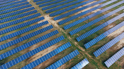 Solar panels in aerial view