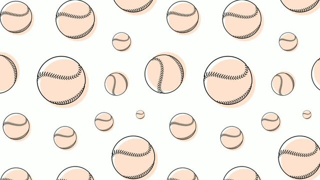 animated seamless pattern with baseball sport balls. Team sports. Sports and active lifestyle. Ornament for background decoration. Design element. Looped video