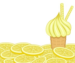 Lemon ice cream and lemon slices.