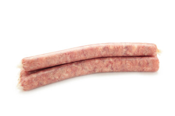 Raw pork beef sausages isolated on white background