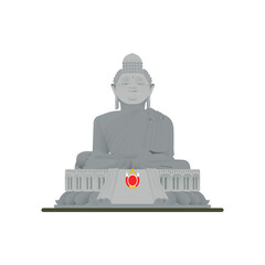 Cartoon symbols of Thailand. Popular tourist architectural object: Big Buddha, Phuket.