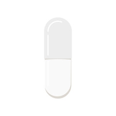 Pill or medicine capsule icon isolated on white background. White pharmaceutical tablete. Vector flat design cartoon style drug clip art illustration.