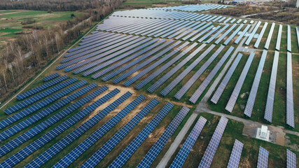 Solar panels in aerial view