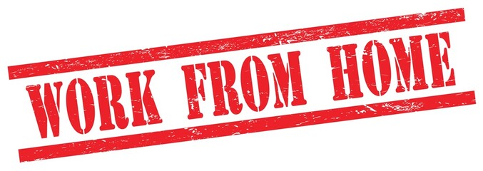 WORK  FROM  HOME text on red grungy rectangle stamp.