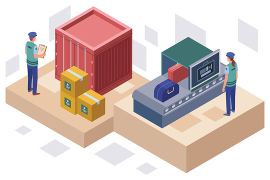 Colourful isometric vector illustration of customs authority