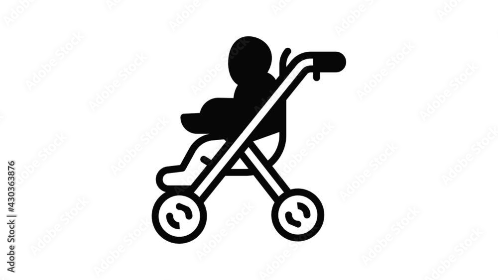 Poster stroller pram icon animation outline best object on white background