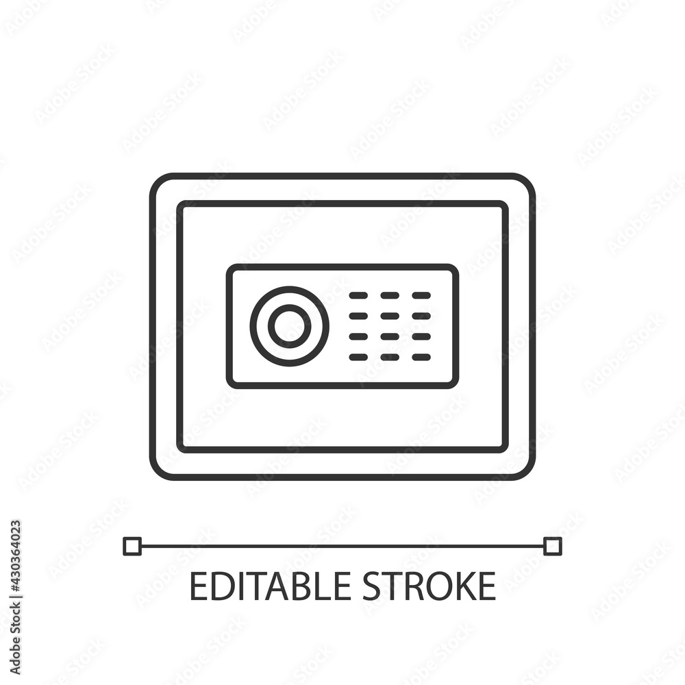 Poster safe linear icon. store different amounts of cash and items you do not want anyone to see. thin line