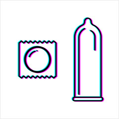 Condom Glitch Icon, Pregnancy Prevention Sheath Shape Barrier Device
