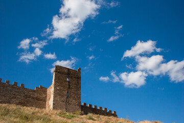 The ruins of a medieval fortress on Black Sea shore, Sudak, Crimea, Ukraine