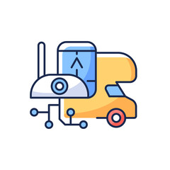 RV electronics RGB color icon. Gadgets for trailer, devices for recreational vehicle. Roadtrip gear. Nomadic lifestyle. Camping trip necessities for traveler. Isolated vector illustration