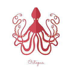 Single Octopus in flat style isolated on white