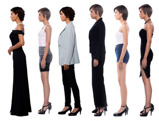 Full body length diversity of 20s 30s Asian Women diversity career que line