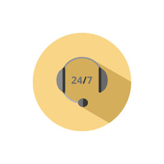 Call center. Headphones. Flat icon in a circle. Commerce vector illustration