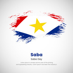 Brush painted grunge flag of Saba country. National day of Saba. Abstract classic painted grunge brush flag background