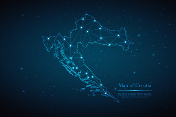 Fototapeta na wymiar Abstract map of Croatia geometric mesh polygonal network line, structure and point scales on dark background. Vector illustration eps 10