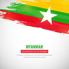 Happy independence day of Myanmar with brush style watercolor country flag background