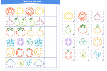 Obraz premium Logic game for children. Continue with a series of elements. Development of attention, memory, thinking