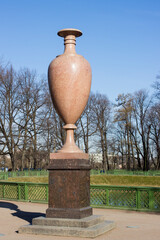 Saint Petersburg, Russia. Porphyry vase in Summer Garden. Elfdaler porphyry vase, a gift to Emperor...