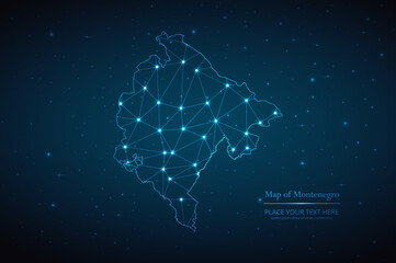 Fototapeta na wymiar Abstract map of Montenegro geometric mesh polygonal network line, structure and point scales on dark background. Vector illustration eps 10