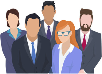 Business team ready to work. Teamwork. Coworkers characters communication. Team building and business partnership. Businessmen people cooperation collaboration. Office workers clerks standing together