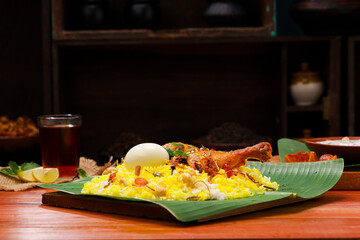 Chicken dum  Biryani_Indian Biriyani_wooden background