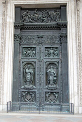 Saint Petersburg, Russia. Saint Isaac's Cathedral, door detail. bas-relief with religious scenes, Fragments of architecture.