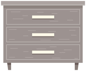 Bedroom nightstand vector illustration. Wooden bedside table in flat design for bedroom. Nightstand with drawers and shelves isolated on white background. Cartoon furniture or decoration icon