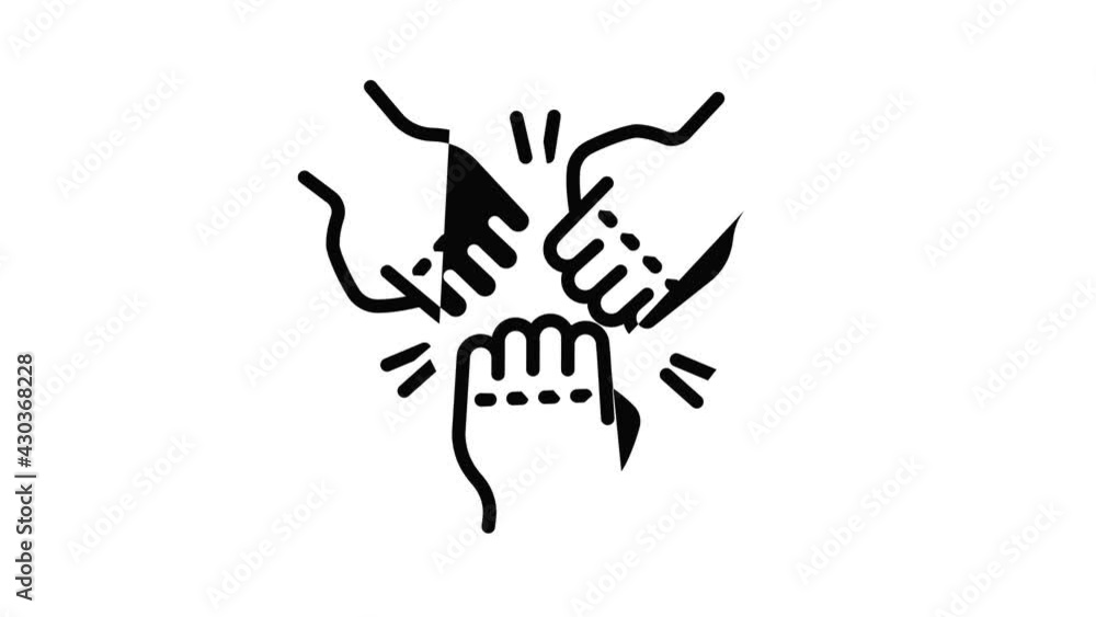 Poster fist teamwork icon animation outline best object on white background