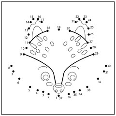 Activity coloring page connect by dots and numbers drawing. Kids worksheet with cartoon fox. Dot to dot game.