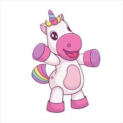Cartoon cute unicorn. Vector illustration on white background. Sweet animal character.