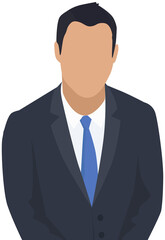 Confident businessman in office outfit. Avatar man in dark suit and tie isolated on white standing with his arms crossed. Serious business person vector male character, chief in half height icon