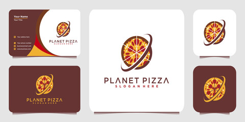 Planet pizza logo with modern concept and unique, planet, pizza food Premium Vector © MUCHAMAD