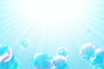 シャボン玉　ブルー　放射状の光