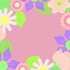 Fototapeta na wymiar pink frame with flowers Greeting card: a frame with colored flowers, vector graphics