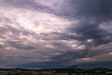 Sainte Victoire mountain in the morning light, in cloudy weather